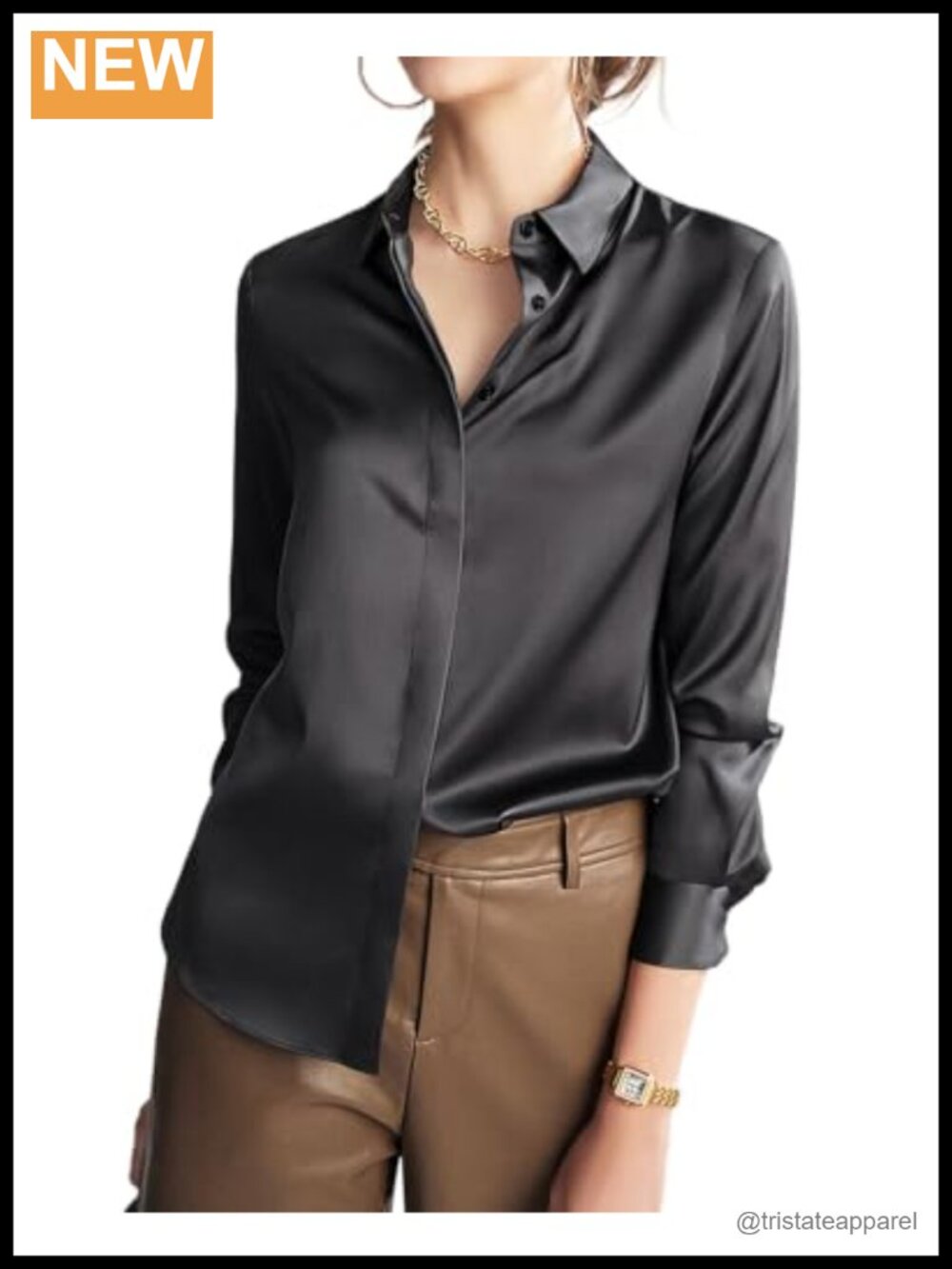 100% Mulberry Silk Long Sleeve Button-Down Blouse Luxe